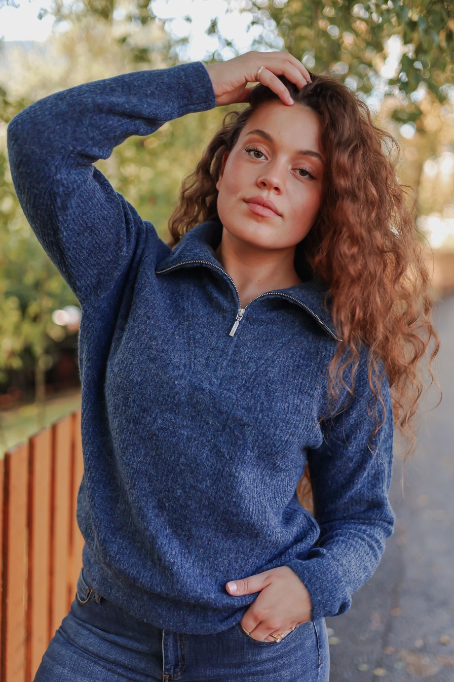 Kvinne Urban Pioneers Strikkede Gensere | Alana Half-Zip,Ensign Blue