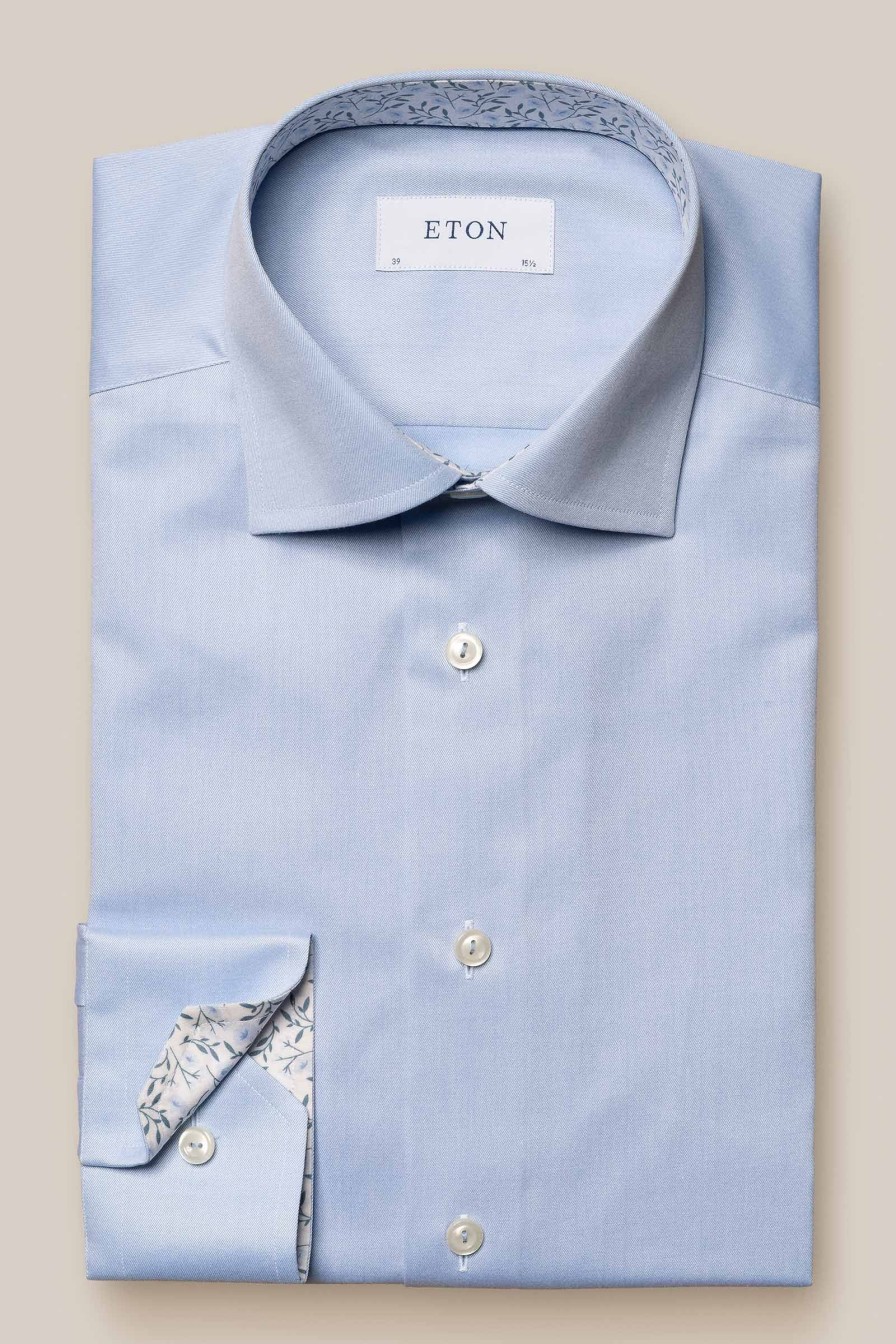 Mann Eton Penskjorter | Slim Light Blue Signature Twill Shirt Floral Contrast,Lys Bla