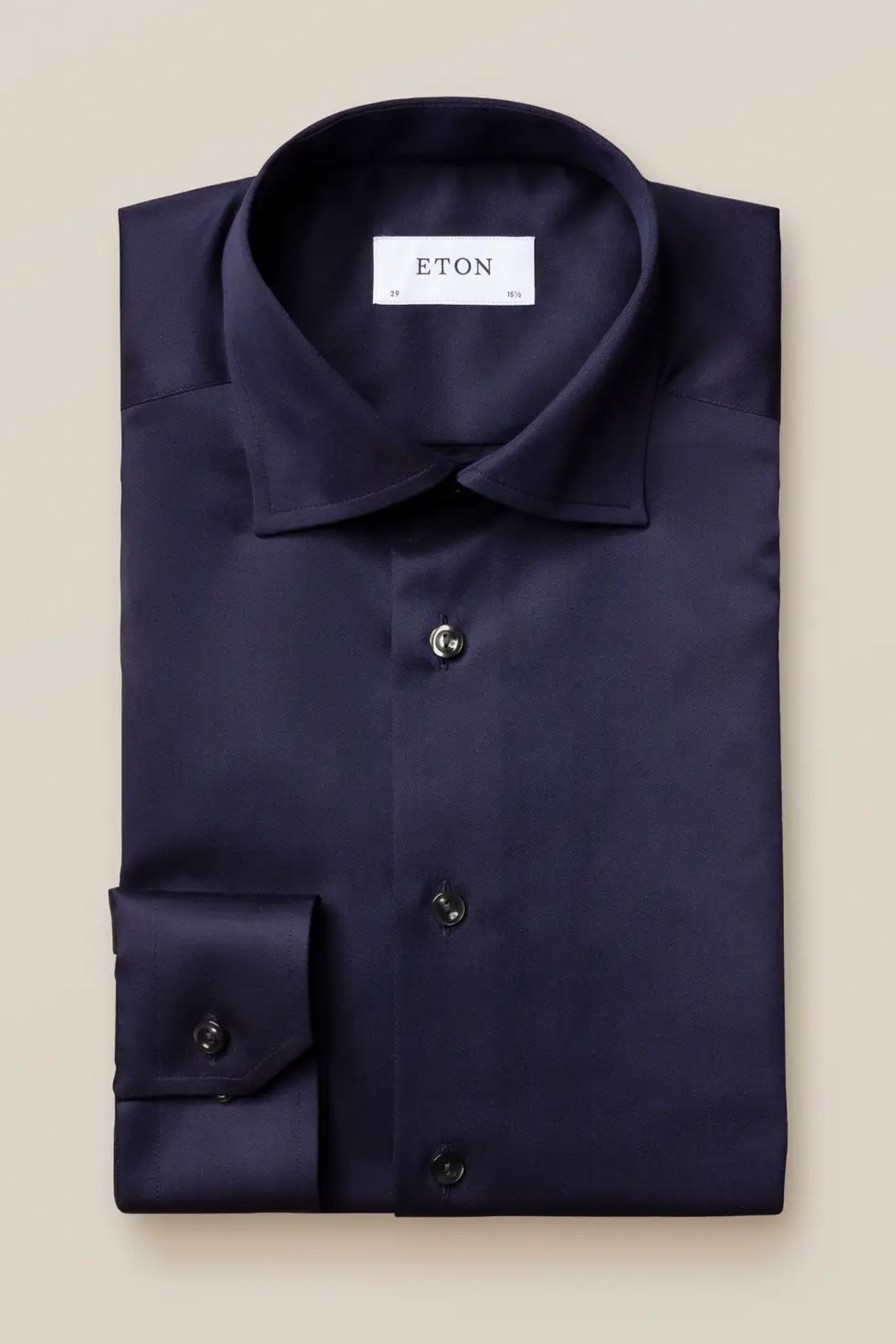 Mann Eton Penskjorter | Slim Dark Blue Signature Twill Shirt,Mork Bla