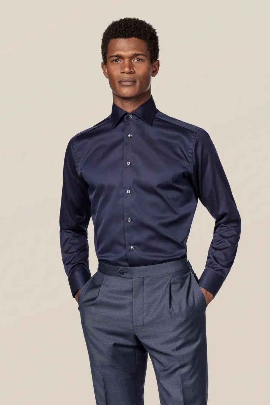 Mann Eton Penskjorter | Slim Dark Blue Signature Twill Shirt,Mork Bla