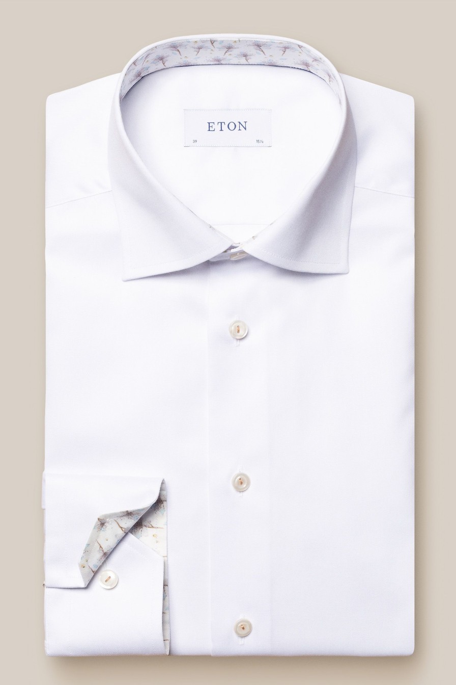 Mann Eton Penskjorter | Slim White Signature Twill Shirt Floral Contrast Details,Hvit