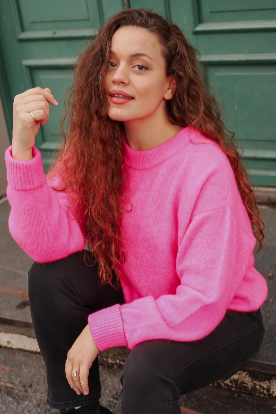 Kvinne American Vintage Strikkede Gensere | Vitow Jumper,Neon Pink Melange