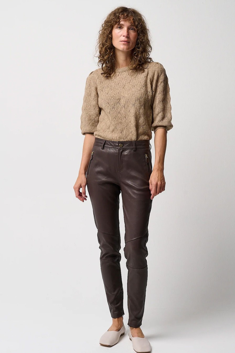 Kvinne Pieszak Skinnbukser | New Alex Leather Pant,Mork Brun