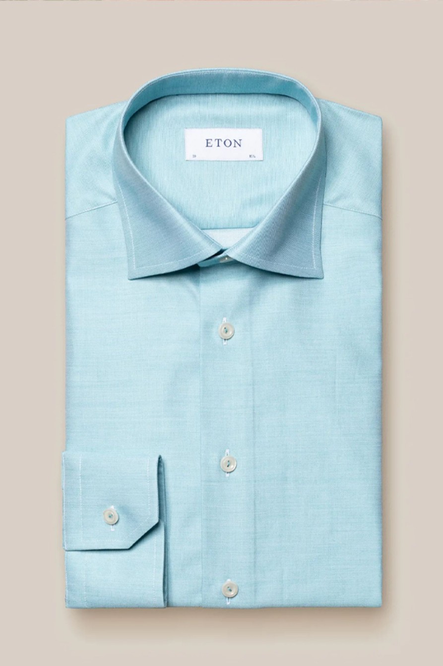 Mann Eton Penskjorter | Slim Green Signature Twill Shirt,Floral Passpoal Detail