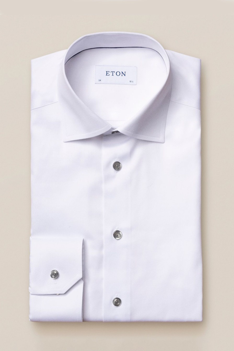 Mann Eton Penskjorter | Contemporary White Signature Twill Shirt Grey Details,Hvit