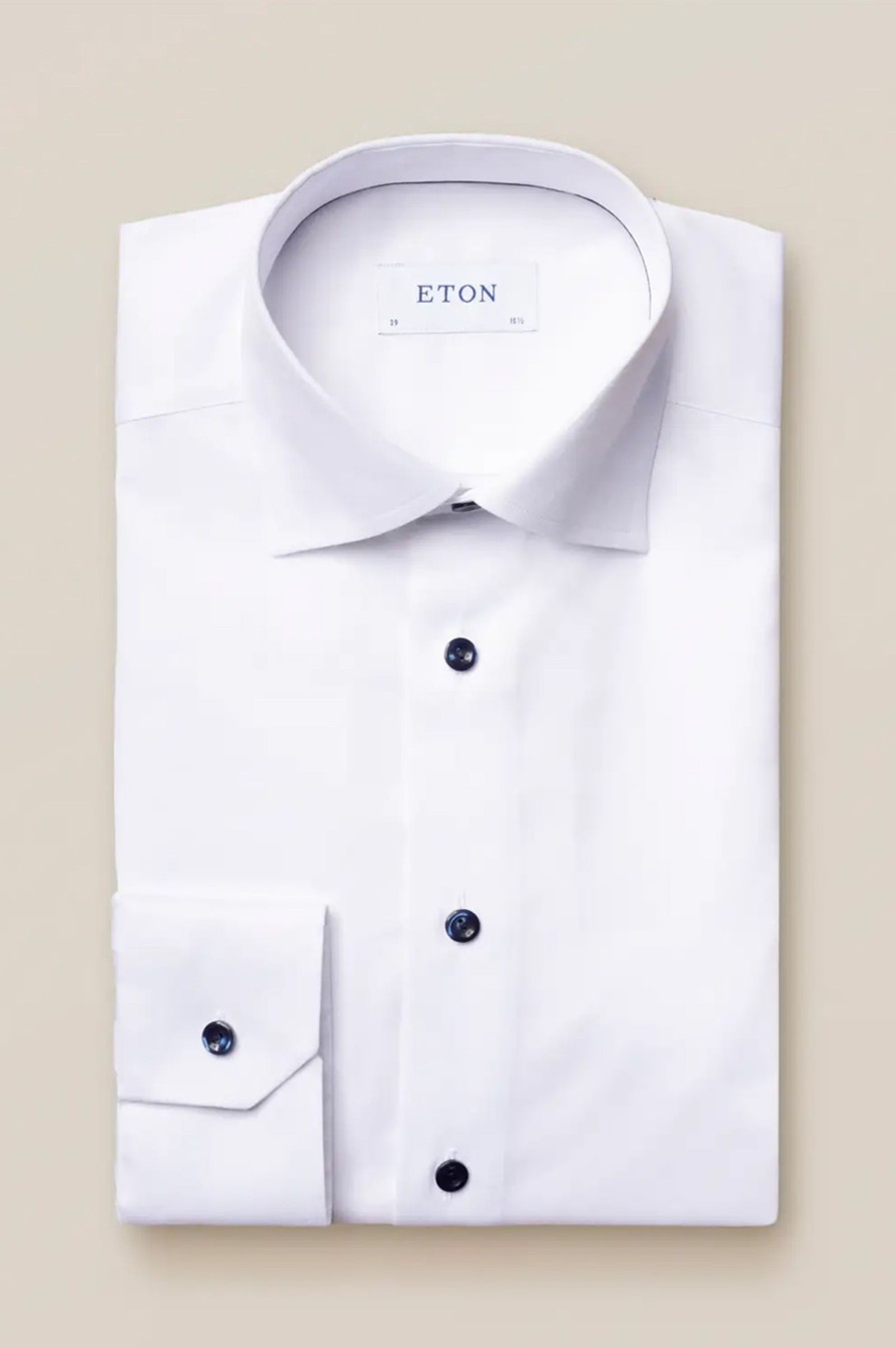 Mann Eton Penskjorter | White Signature Twill Shirt – Dark Blue Details,Hvit