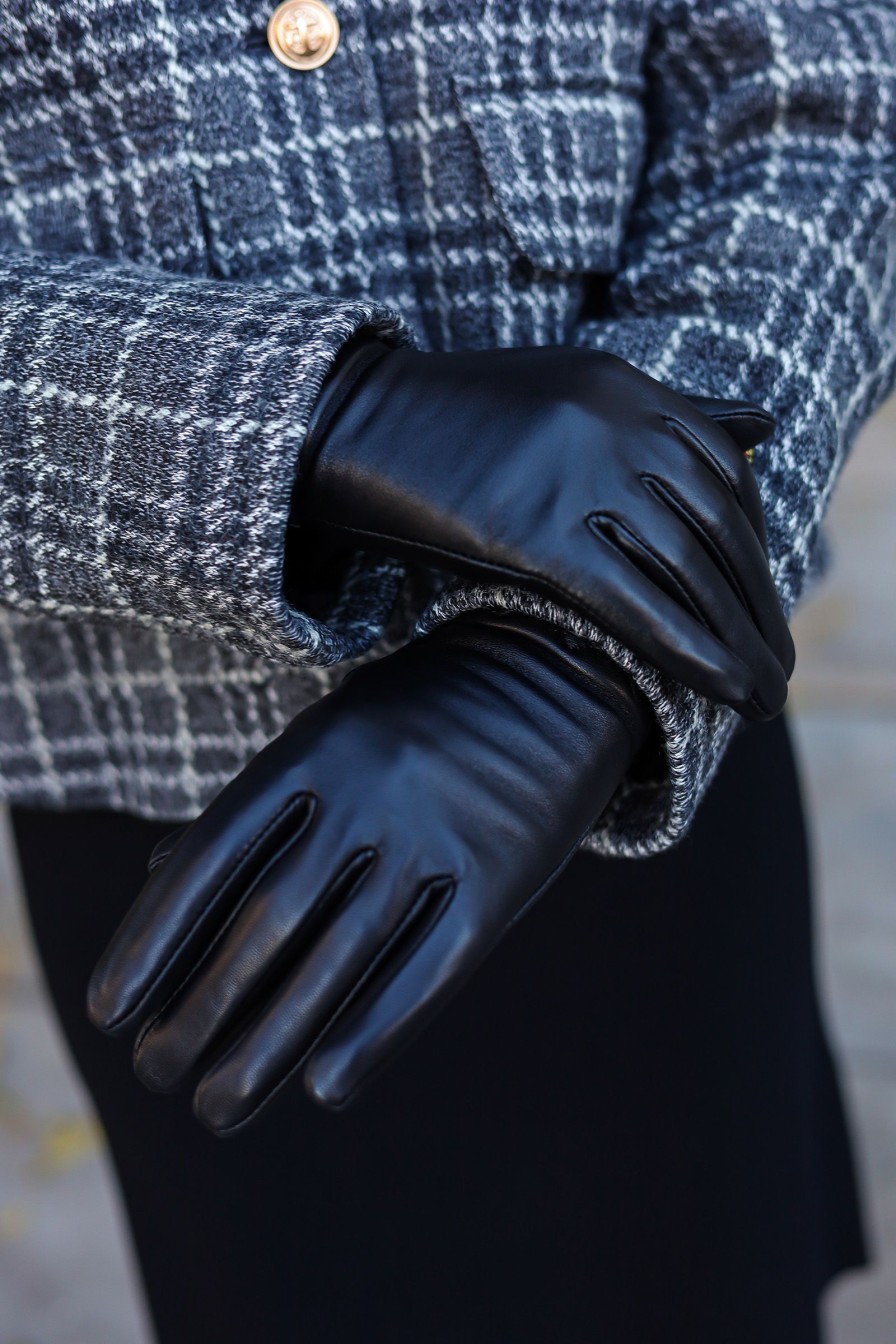 Kvinne Manzini Votter Og Hansker | Mina Leather Gloves,Sort