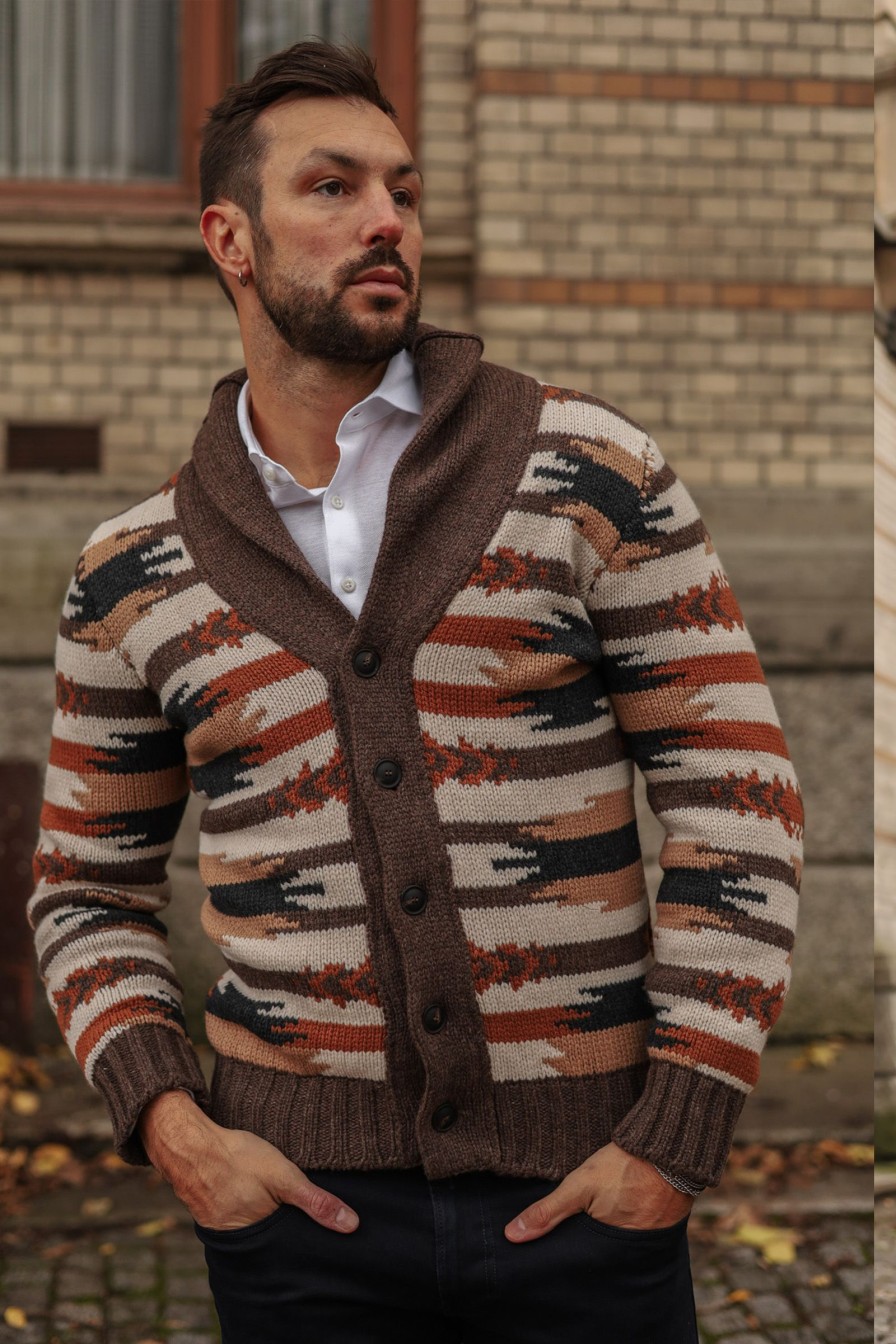 Mann Gran Sasso Cardigans | Super Geelong Jacquard Cardigan,Brunt Monster