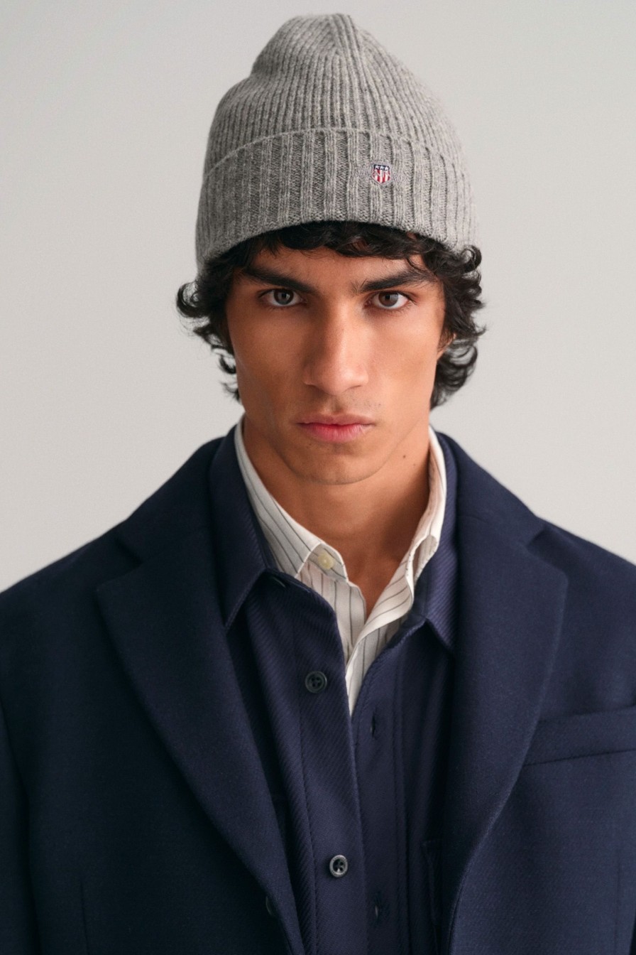 Mann Gant Luer Og Hatter | Shield Wool Beanie,Grey Melange