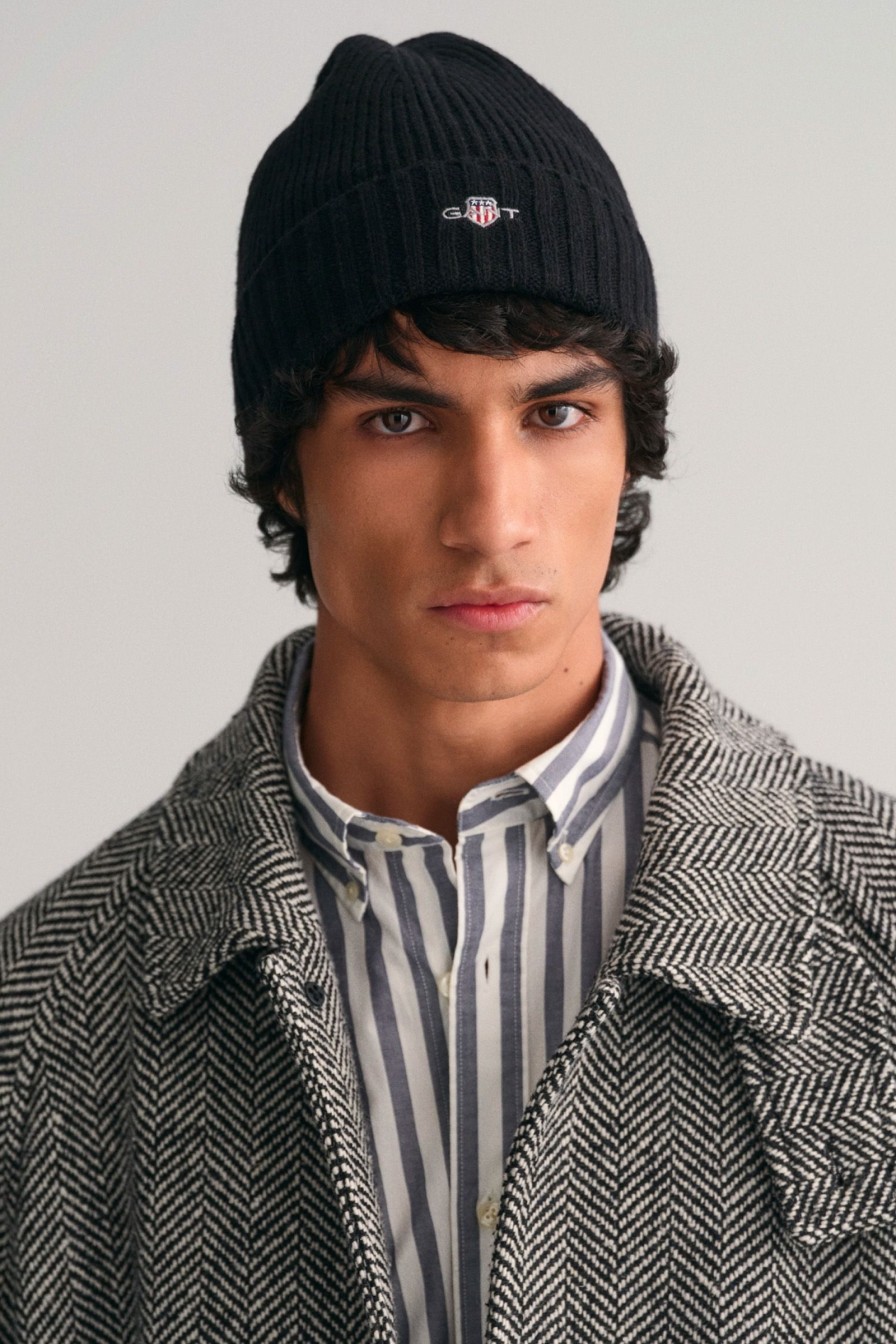 Mann Gant Luer Og Hatter | Shield Wool Beanie,Black