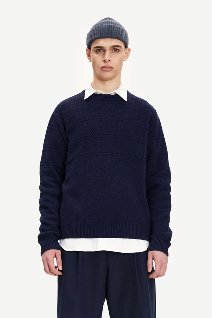 Mann Samsøe Samsøe Gensere | Aiden Crew Neck 14071,Mork Bla