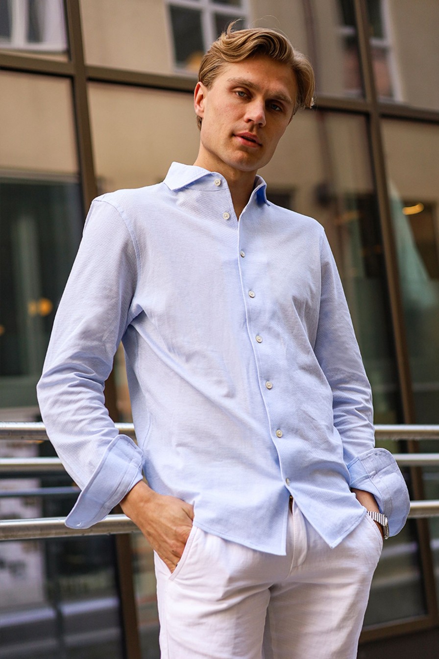 Mann Gran Sasso Penskjorter | Cotton Shirt,Lys Bla