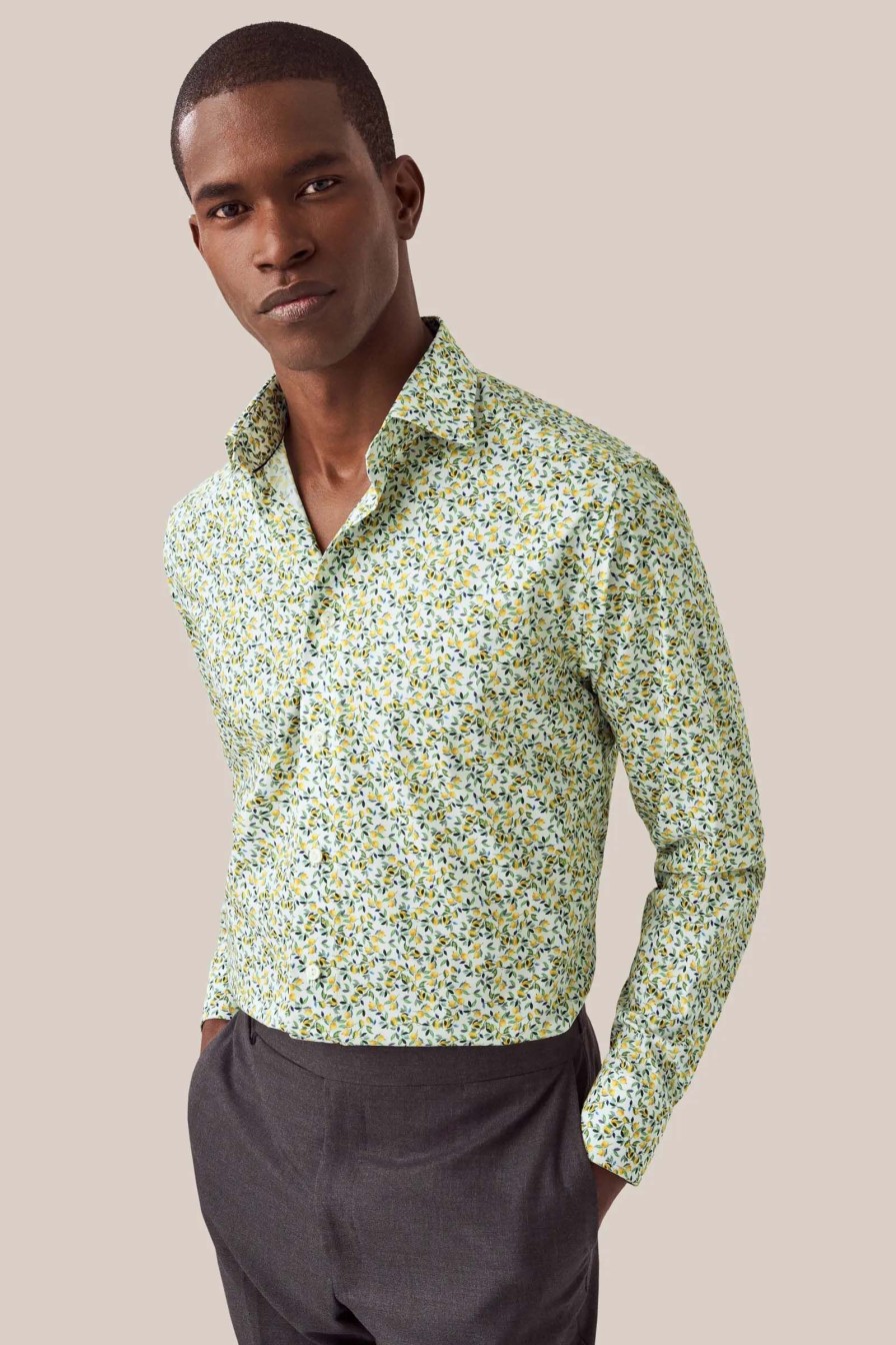 Mann Eton Penskjorter | Slim Yellow Lemon Print Signature Twill Shirt Slim,Gul Monster