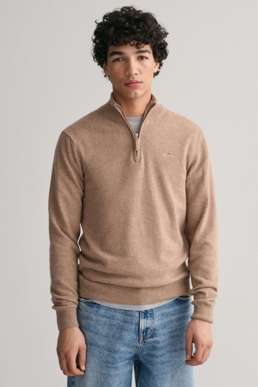 Mann Gant Zip-Gensere | Superfine Lambswool Half Zip,Dark Sand Melange