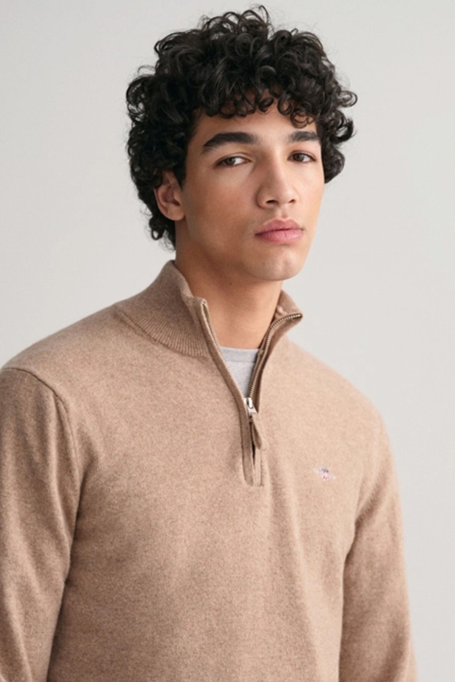 Mann Gant Zip-Gensere | Superfine Lambswool Half Zip,Dark Sand Melange