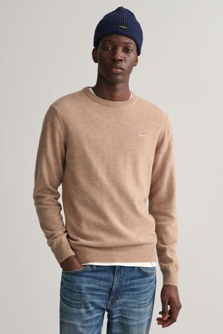 Mann Gant Gensere | Superfine Lambswool C-Neck,Dark Sand Melange