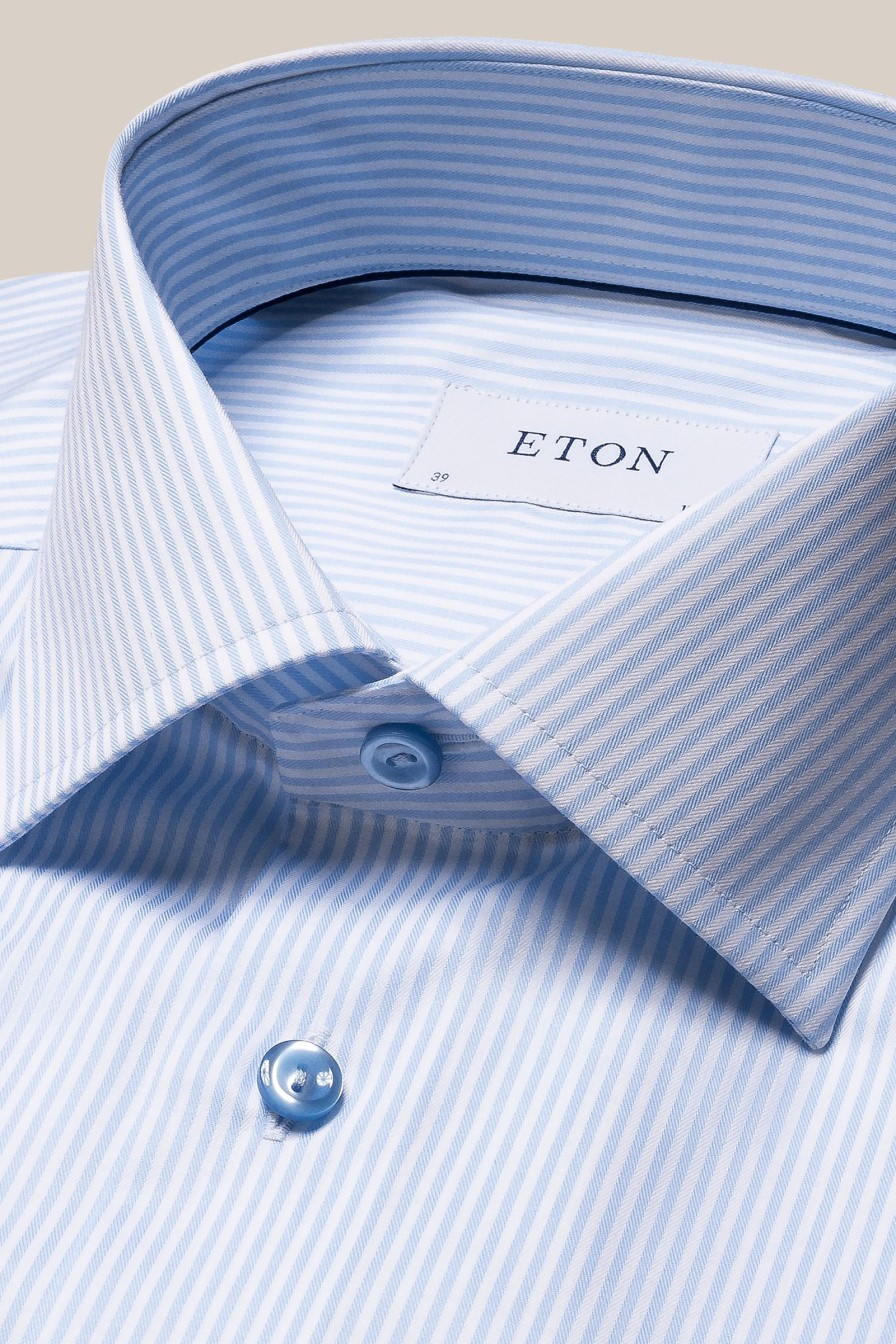 Mann Eton Penskjorter | Slim Eton Shirt,Bla Stripet