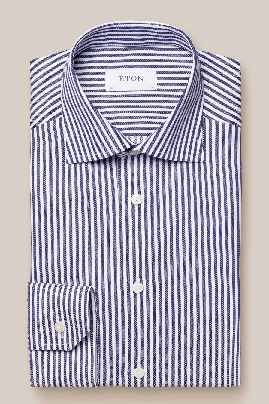 Mann Eton Penskjorter | Contemporary Navy Bengal Striped Dobby Shirt,Bla Stripet