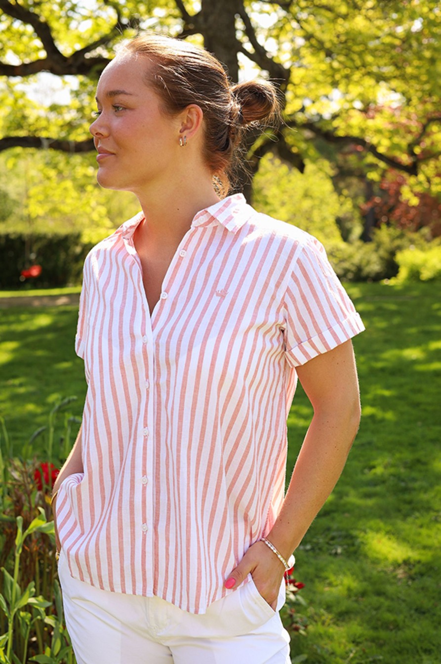 Kvinne Montecristo Bluser | Linen T-Shirt,Rosa Stripet