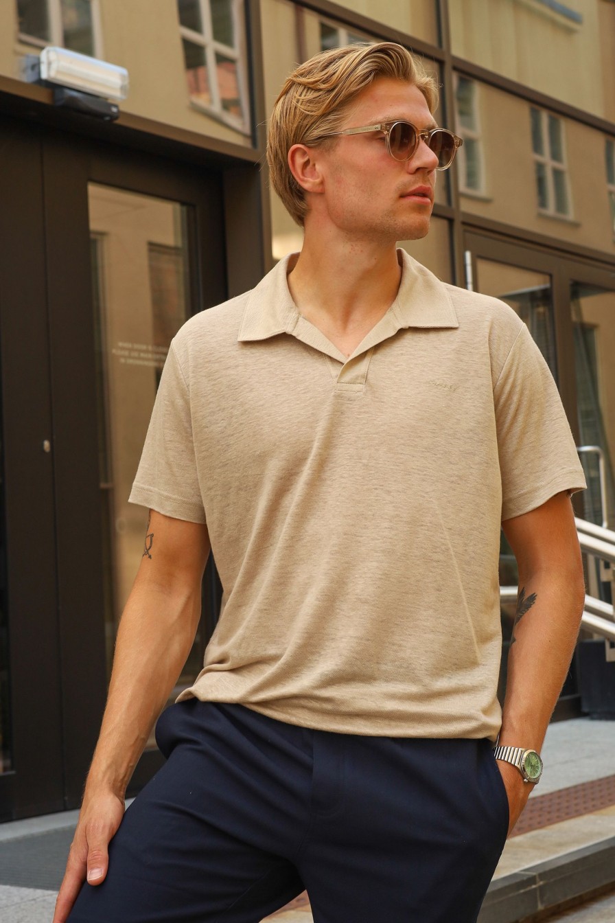 Mann Gant Pique & Kortermede Skjorter | Linen Ss Solid Polo,Beige