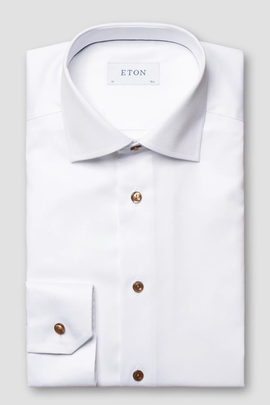 Mann Eton Penskjorter | Slim Signature Twill Shirt – Brown Contrast Details,White