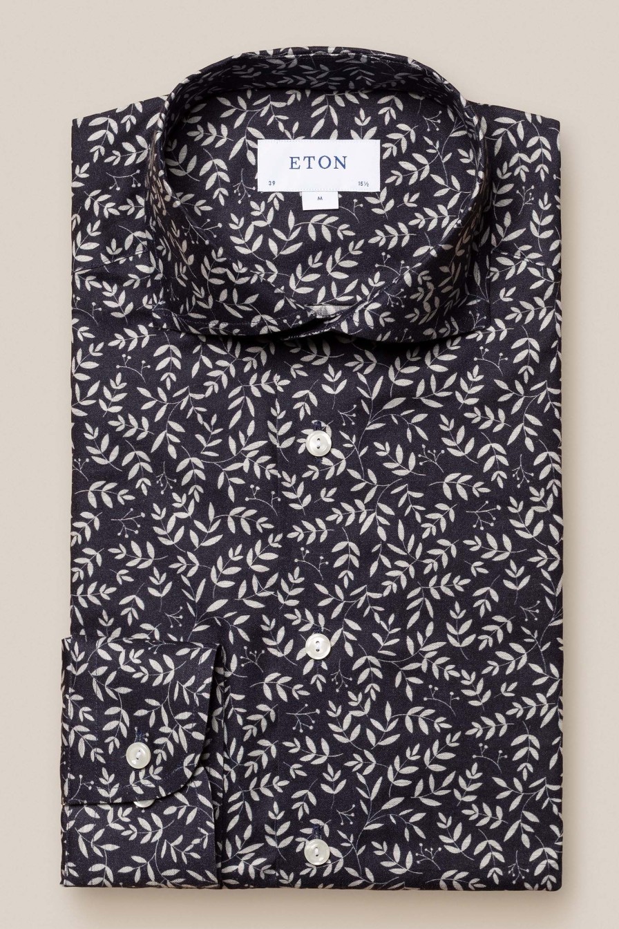 Mann Eton Penskjorter | Slim Navy Floral Print Fine Twill Melange Shirt,Bla Monster