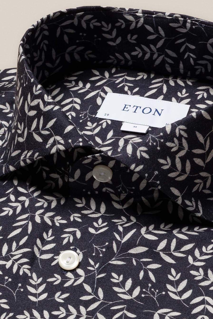 Mann Eton Penskjorter | Slim Navy Floral Print Fine Twill Melange Shirt,Bla Monster