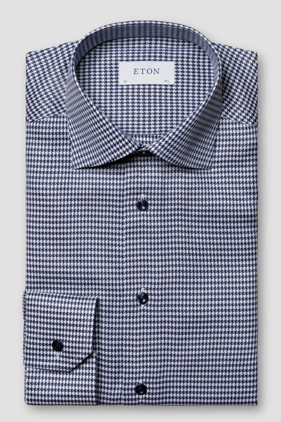 Mann Eton Penskjorter | Houndstooth Signature Twill Shirt,Navy