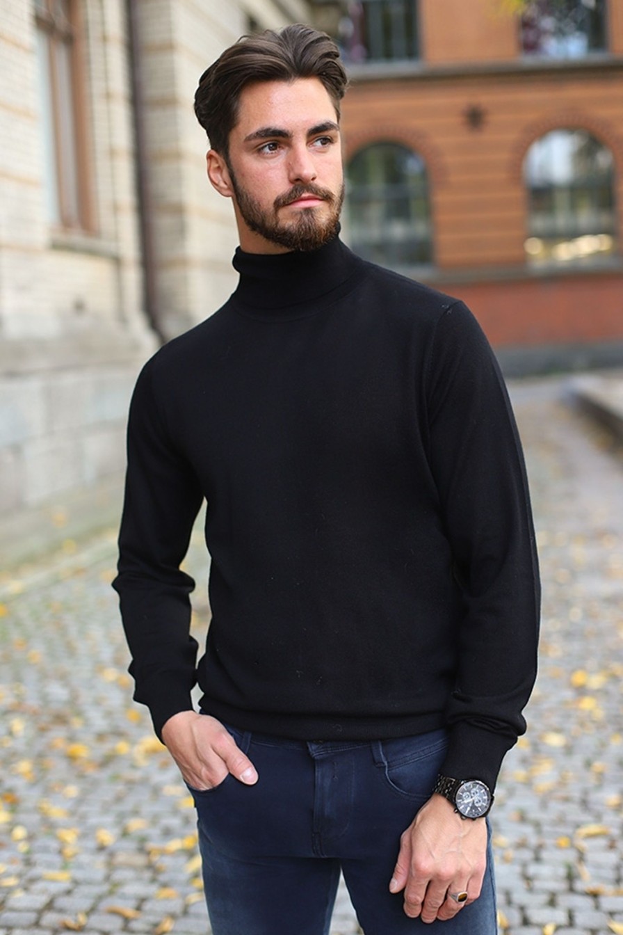 Mann Lacrosse Gensere | Merino Rollneck,Sort