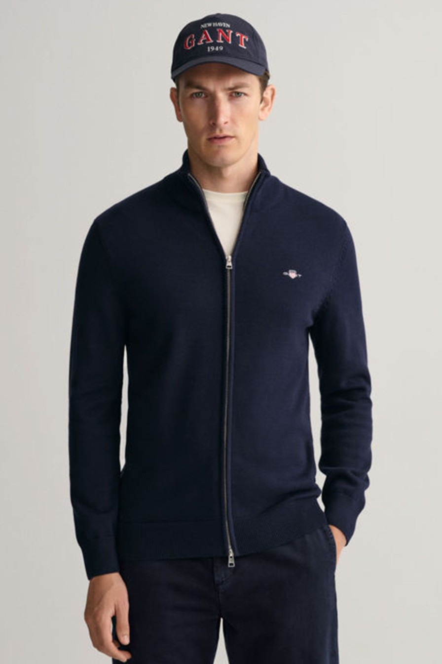 Mann Gant Cardigans | Casual Cotton Zip Cardigan,Evening Blue