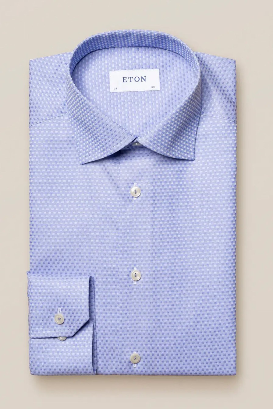 Mann Eton Skjorter | Light Blue Checked Dobby Shirt,Bla Monstret