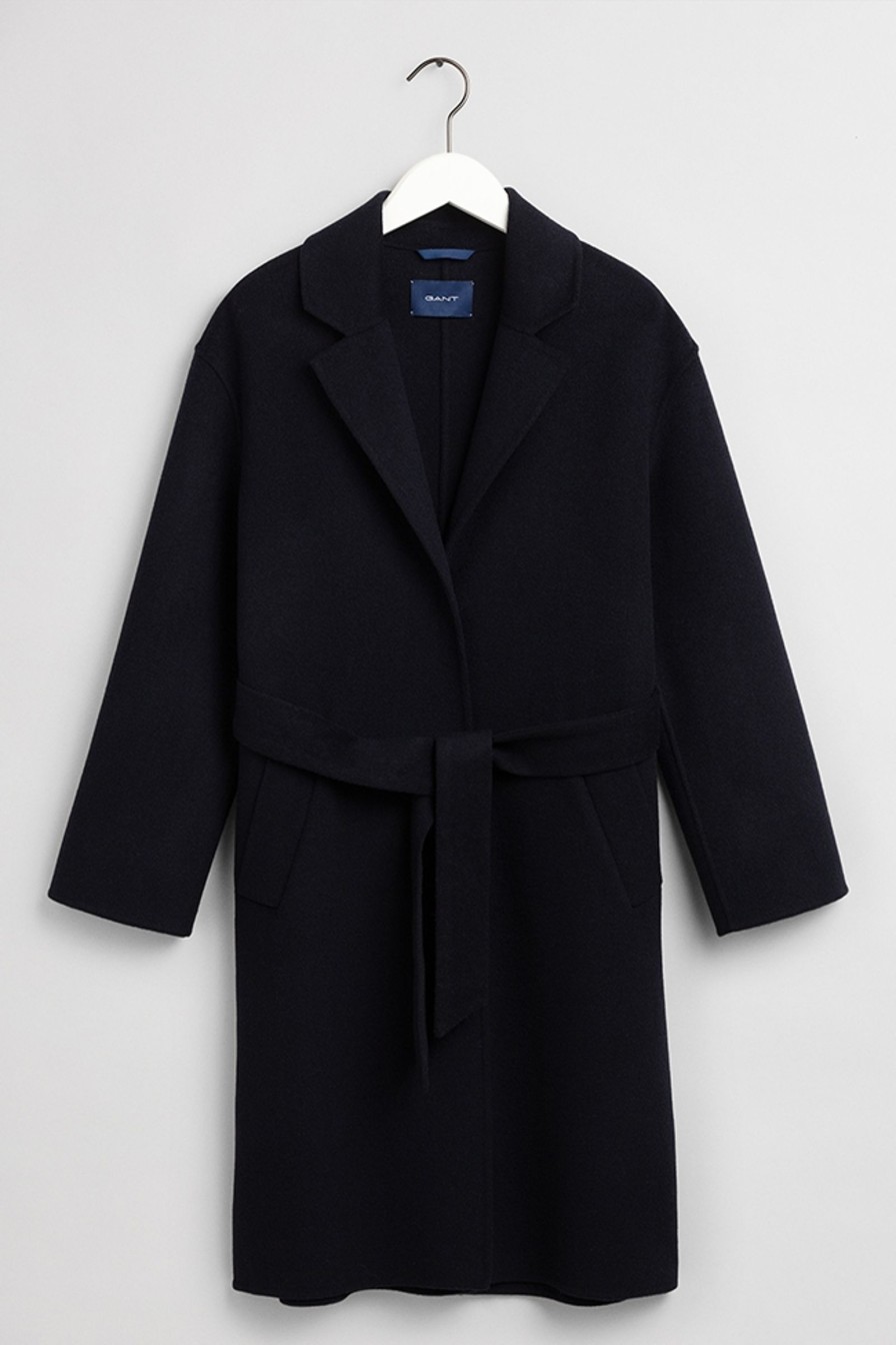 Kvinne Gant Kaper | Wool Blend Belted Coat,Mork Bla