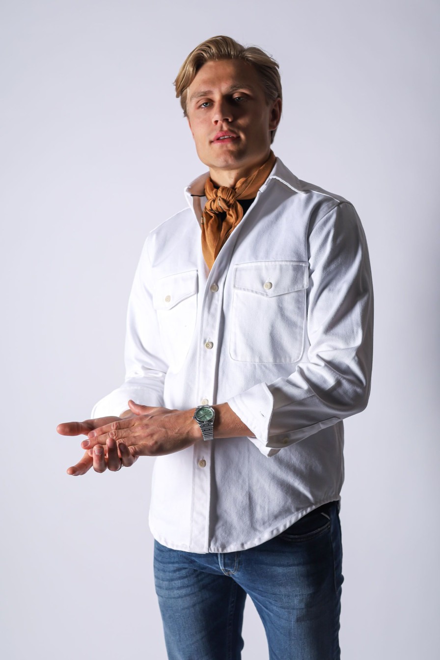 Mann Eton Hverdagsskjorter | White Heavy Denim Twill Overshirt,Hvit