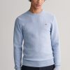 Mann Gant Gensere | Micro Cotton Texture C-Neck,Lake Blue Melange