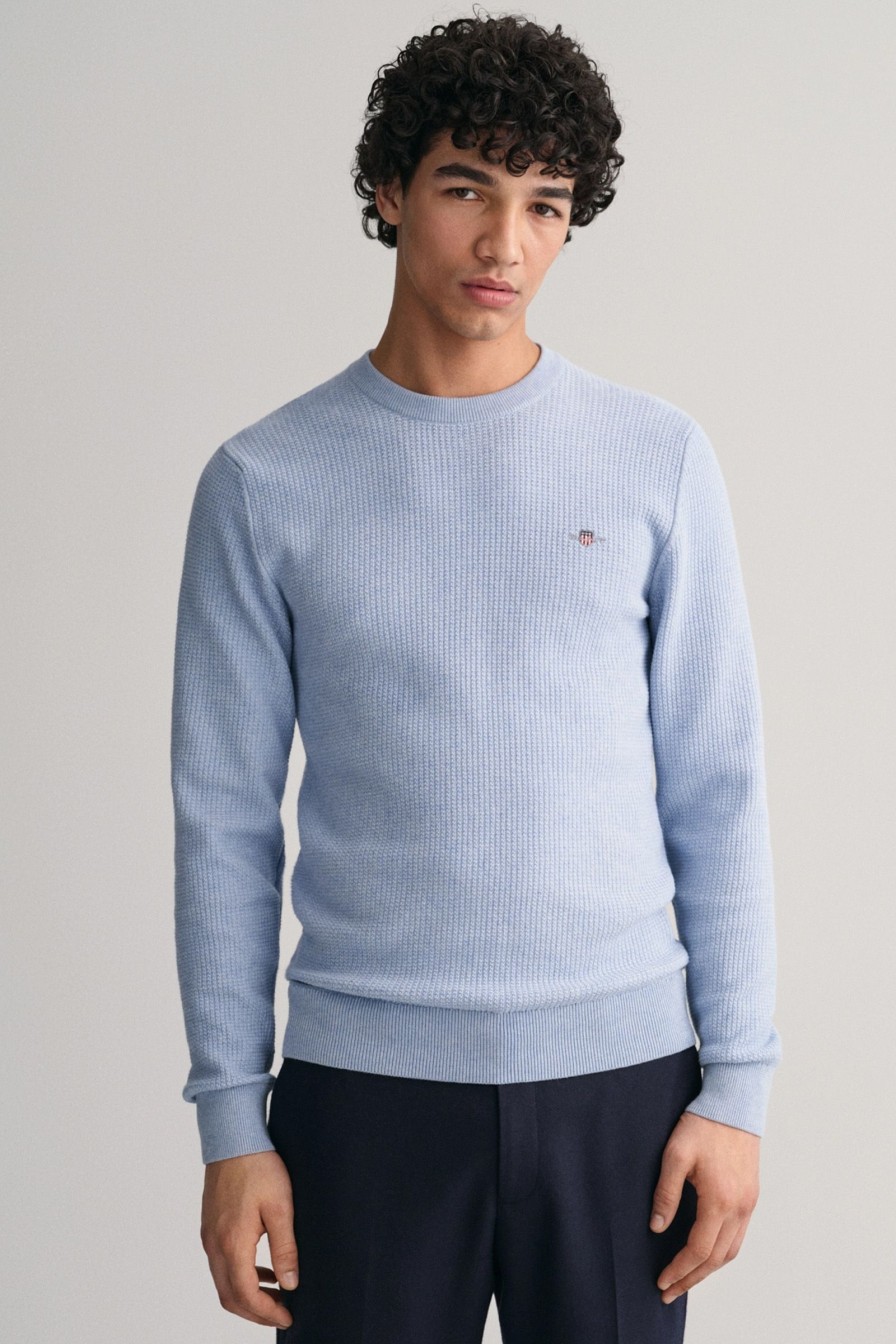 Mann Gant Gensere | Micro Cotton Texture C-Neck,Lake Blue Melange