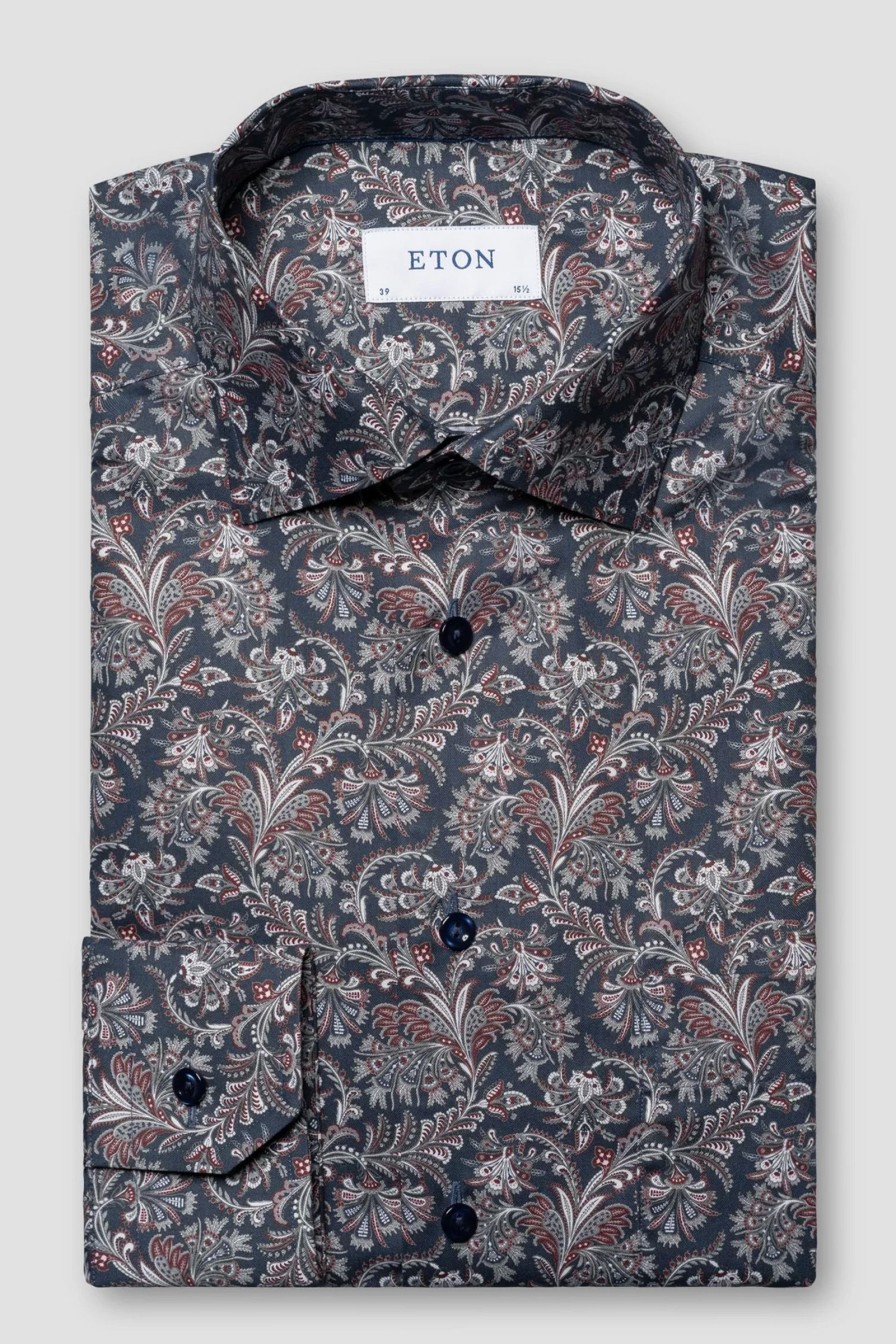 Mann Eton Penskjorter | Slim Paisley Print Signature Twill Shirt,Navy Blue